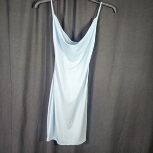 Wear Ever Light Blue Cowl Neck Cutout Mini Slip Dress Women's Small Open back